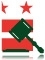 illustration icon representing gavel, judges and court system