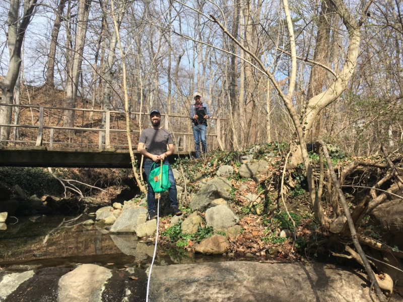 Adopt-A-Stream volunteers measure out their adopted stream segment 