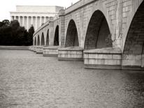 Floodplain Management Black and white photo of one of DC's bridges across the Potomac